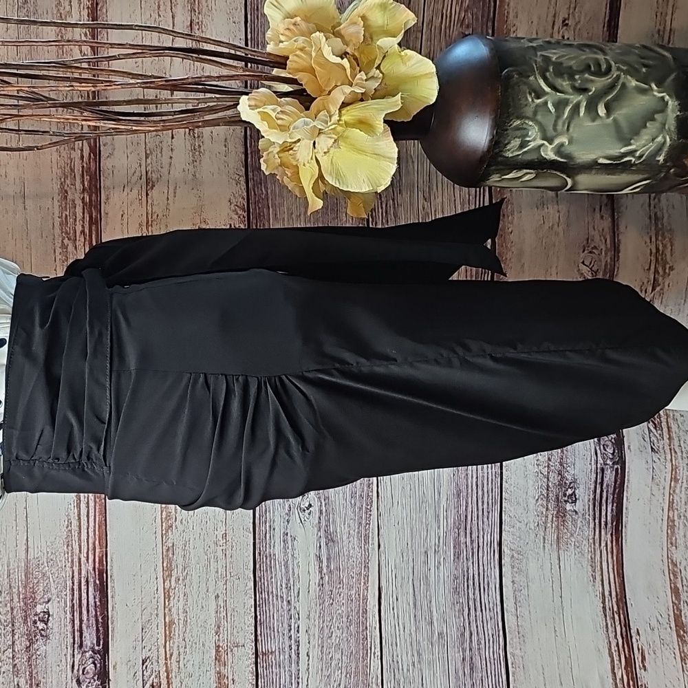 NWT LUCY PARIS BLACK GATHERED TIE WRAP PENCIL SKIRT - Picture 6 of 12